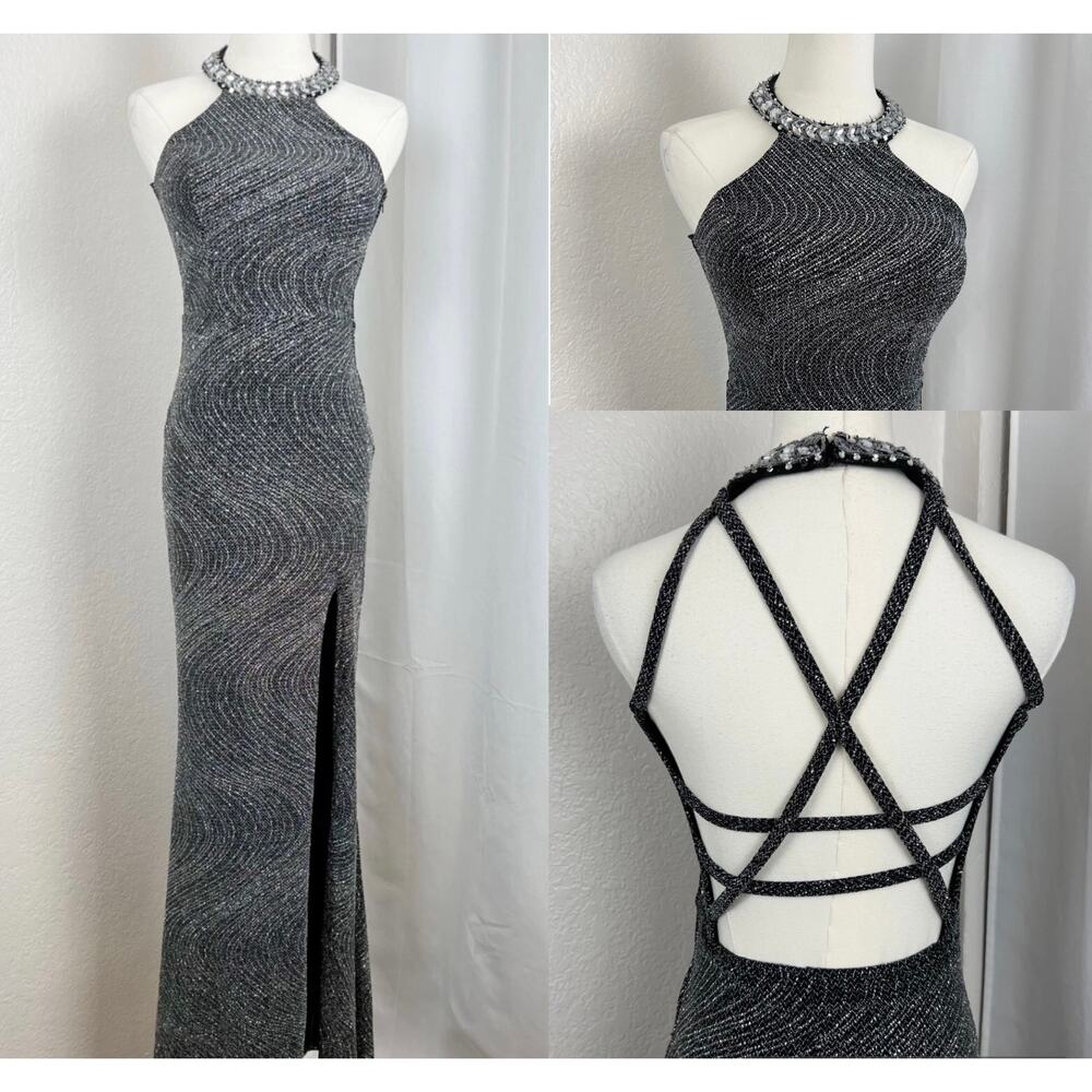 Y2K City Triangles Maxi Dress Juniors‎ 1 Black Embellished Whimsigoth Fairy Prom